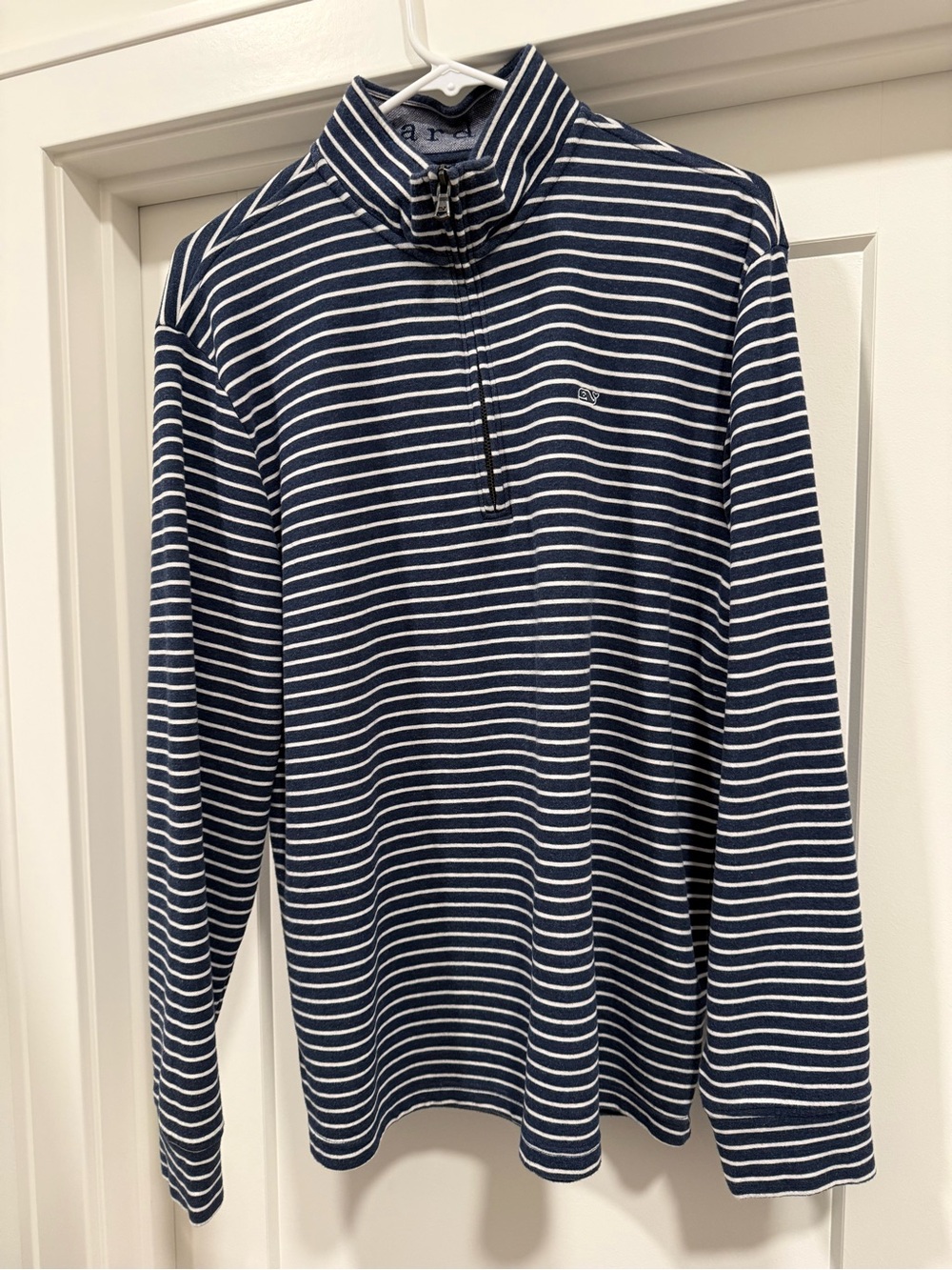 Vineyard Vines Navy & White Striped Quarterzip-Zip Saltwater Pullover